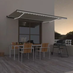 Outlet FinePRICE Manuaalisesti sisäänkelattava markiisi LEDillä 350x250 cm kermanvalkoinen