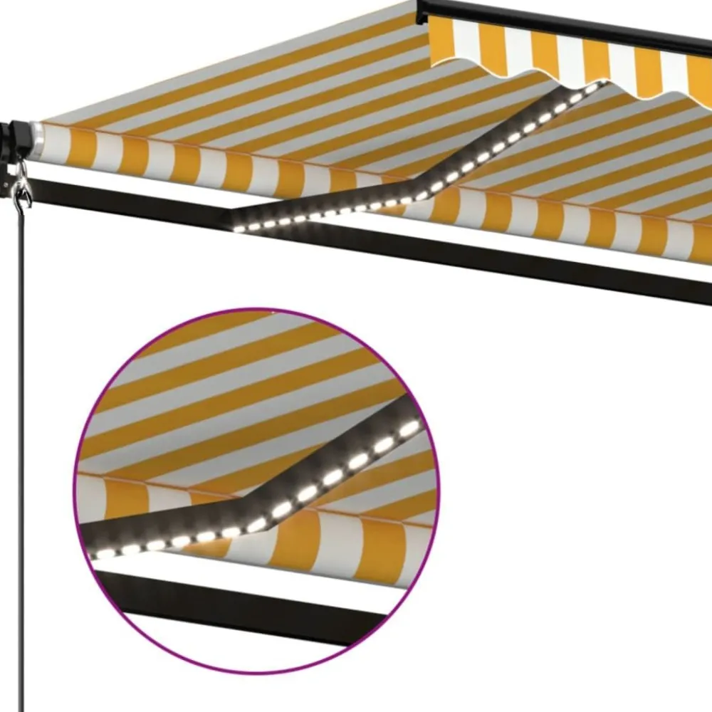 Outlet FinePRICE Manuaalisesti sisäänkelattava markiisi LEDillä 350x250 cm kermanvalkoinen