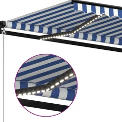 Outlet FinePRICE Manuaalisesti sisäänkelattava markiisi LEDillä 350x250 cm kermanvalkoinen