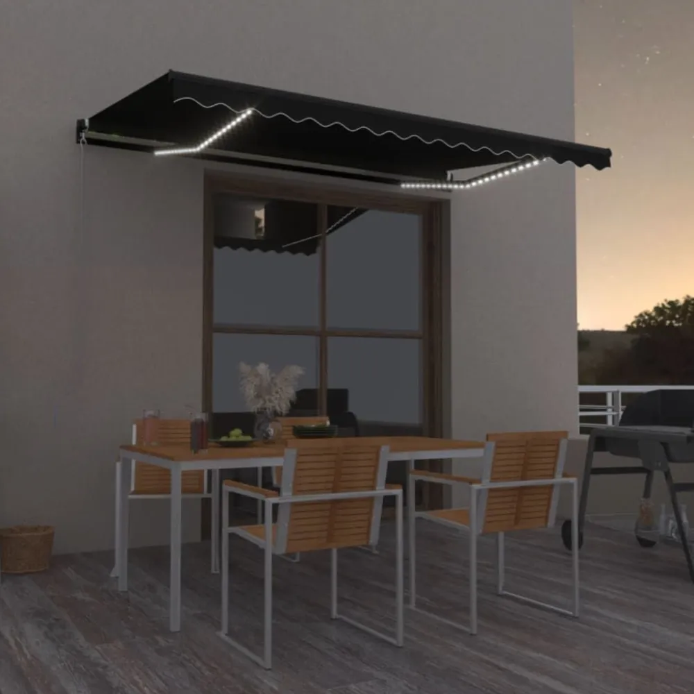 Outlet FinePRICE Manuaalisesti sisäänkelattava markiisi LEDillä 350x250 cm kermanvalkoinen