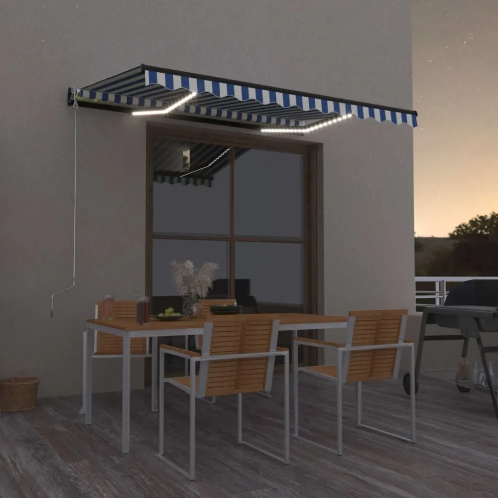 Outlet FinePRICE Manuaalisesti sisäänkelattava markiisi LEDillä 350x250 cm kermanvalkoinen
