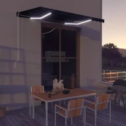 Outlet FinePRICE Manuaalisesti sisäänkelattava markiisi LEDillä 350x250 cm kermanvalkoinen