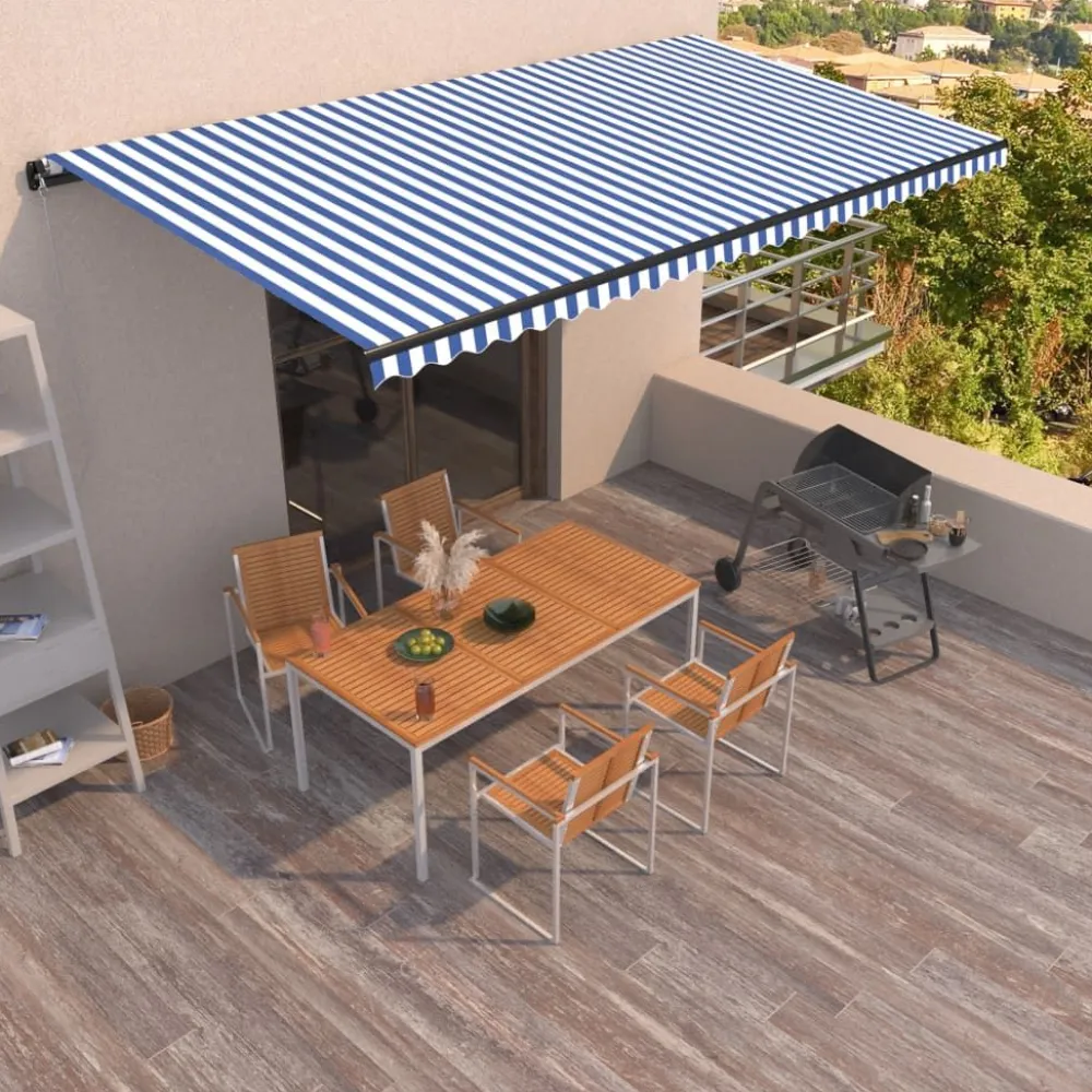 Best FinePRICE Manuaalisesti sisäänkelattava markiisi 1 300x250 cm sininen/valkoinen