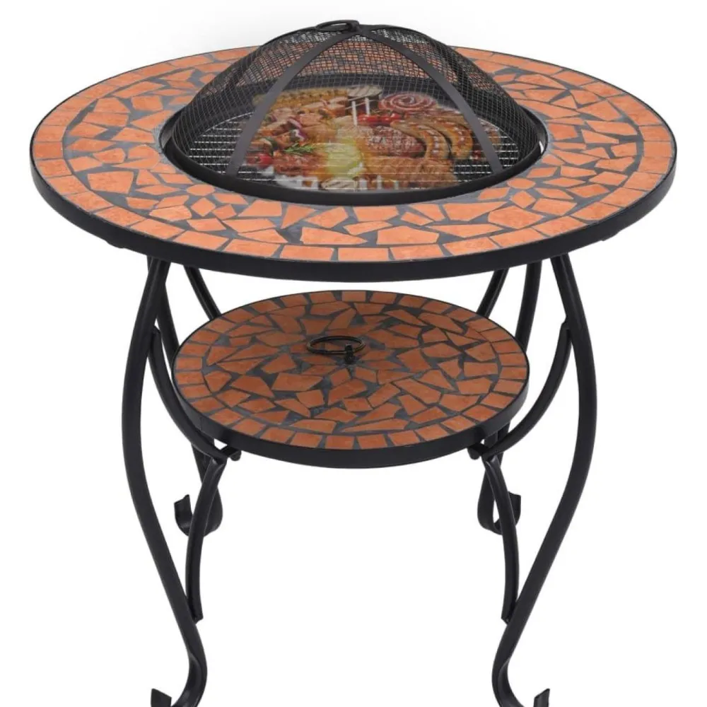 Outlet FinePRICE Mosaiikkipöytä tulisijalla 68cm, keramiikka, terrakotta