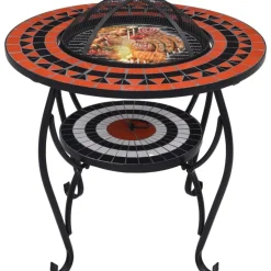 Clearance FinePRICE Mosaiikkipöytä tulisijalla 60cm, keramiikka, terrakotta/valkoinen