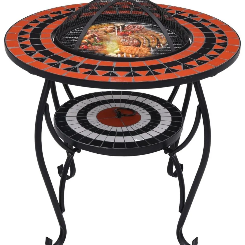 Clearance FinePRICE Mosaiikkipöytä tulisijalla 60cm, keramiikka, terrakotta/valkoinen