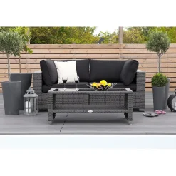 Online Comfort Garden Oleskeluryhmä Bahamas 2-istuttava sohva + sohvapöytä hyllyllä tummanharmaa/musta