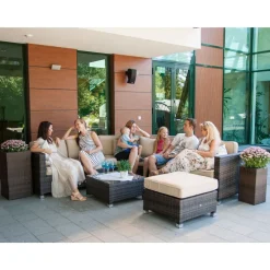 Hot Home4you Oleskeluryhmä Dawson, 6 istuttava, ruskea/beige