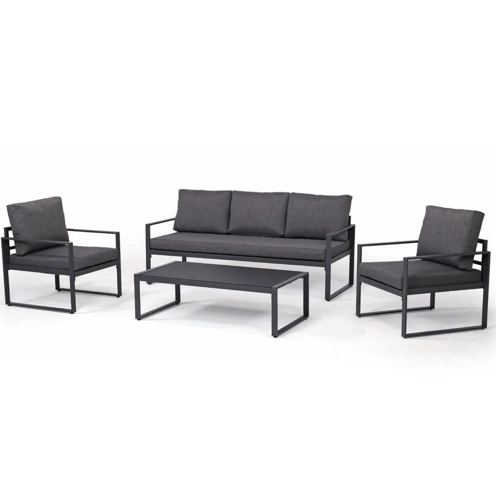 Outlet Home4you Oleskeluryhmä Lepzig 3-istuttava sohva + 2 nojatuolia + pöytä harmaa