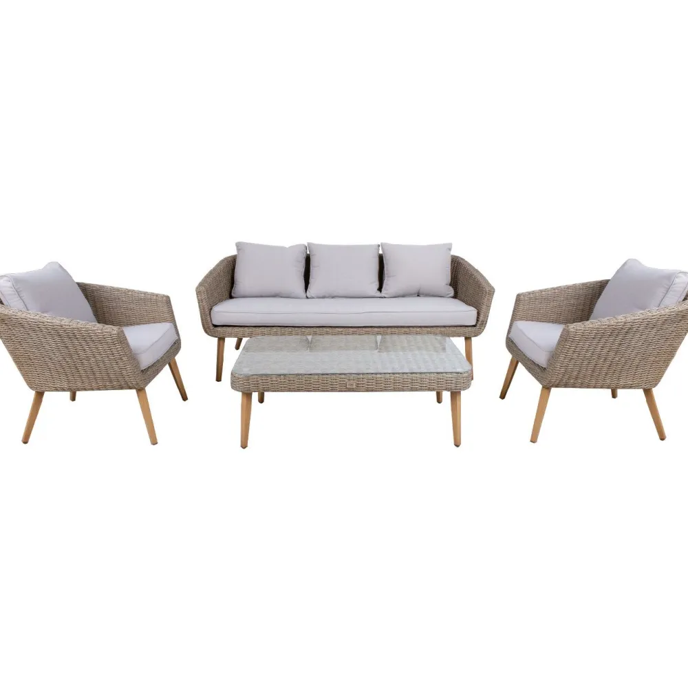 Home4you Oleskeluryhmä Norway, 2-istuttava sohva + 2 nojatuolia + pöytä, beige