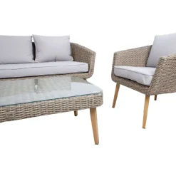 Home4you Oleskeluryhmä Norway, 2-istuttava sohva + 2 nojatuolia + pöytä, beige
