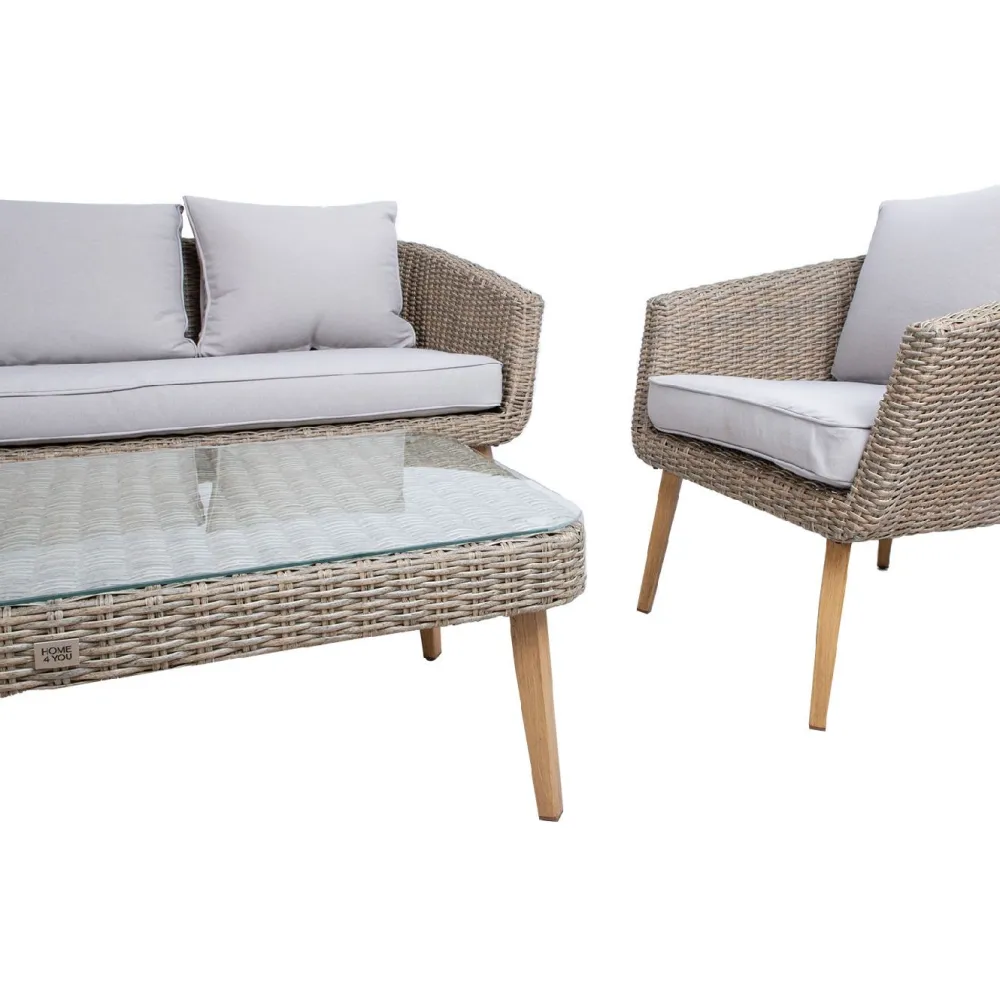 Home4you Oleskeluryhmä Norway, 2-istuttava sohva + 2 nojatuolia + pöytä, beige