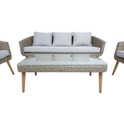 Home4you Oleskeluryhmä Norway, 2-istuttava sohva + 2 nojatuolia + pöytä, beige