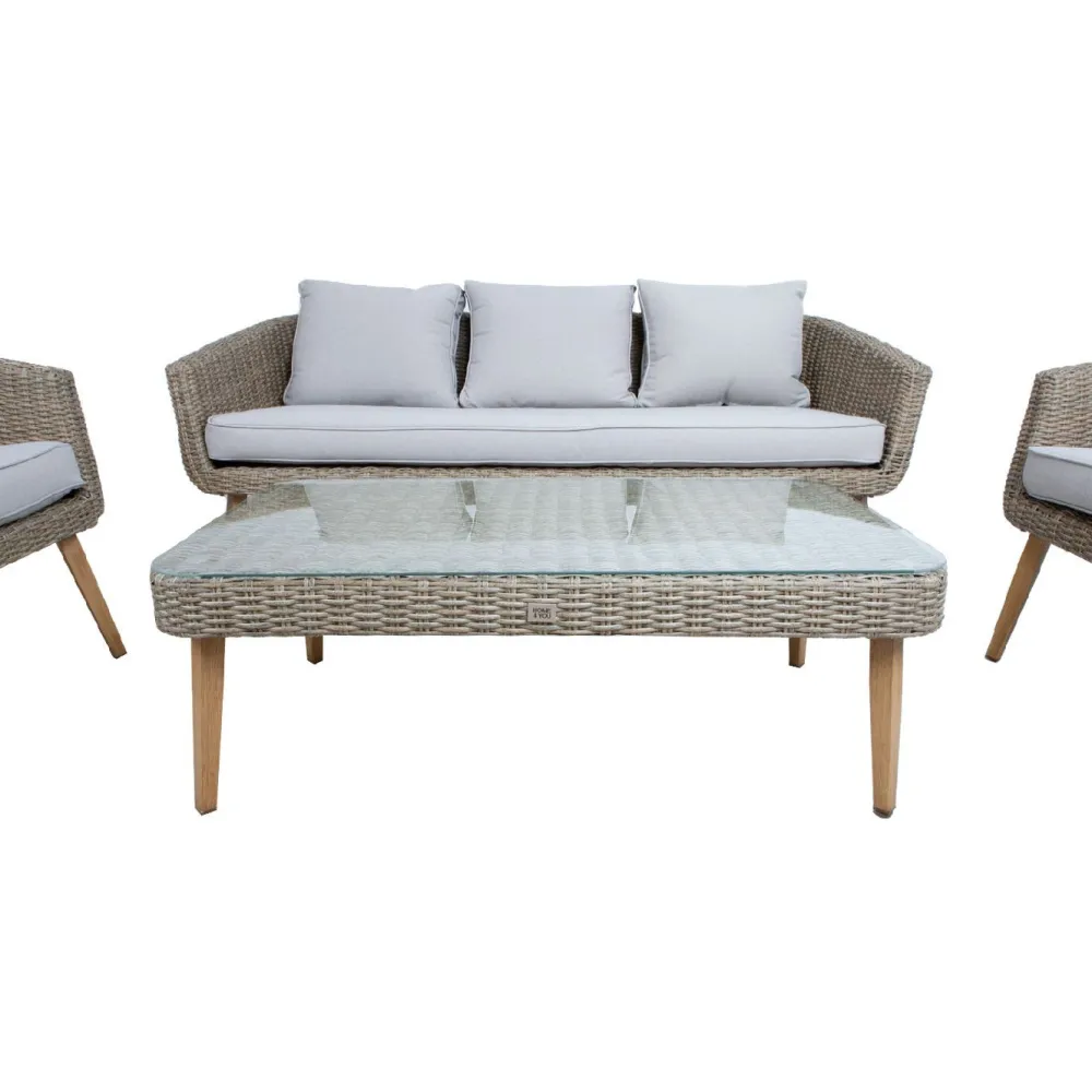 Home4you Oleskeluryhmä Norway, 2-istuttava sohva + 2 nojatuolia + pöytä, beige