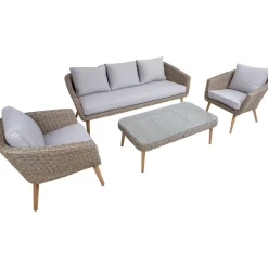 Home4you Oleskeluryhmä Norway, 2-istuttava sohva + 2 nojatuolia + pöytä, beige