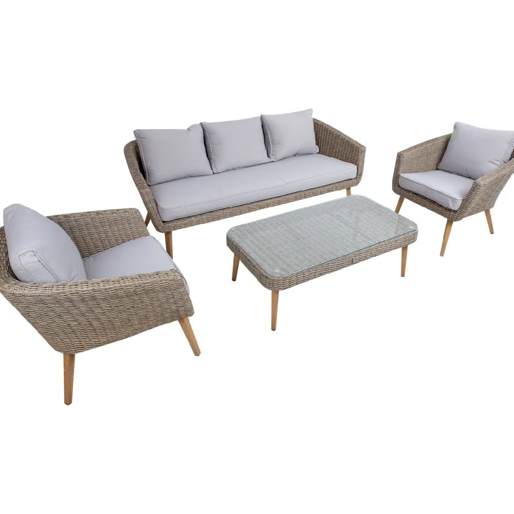Home4you Oleskeluryhmä Norway, 2-istuttava sohva + 2 nojatuolia + pöytä, beige