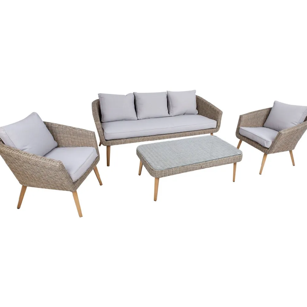 Home4you Oleskeluryhmä Norway, 2-istuttava sohva + 2 nojatuolia + pöytä, beige
