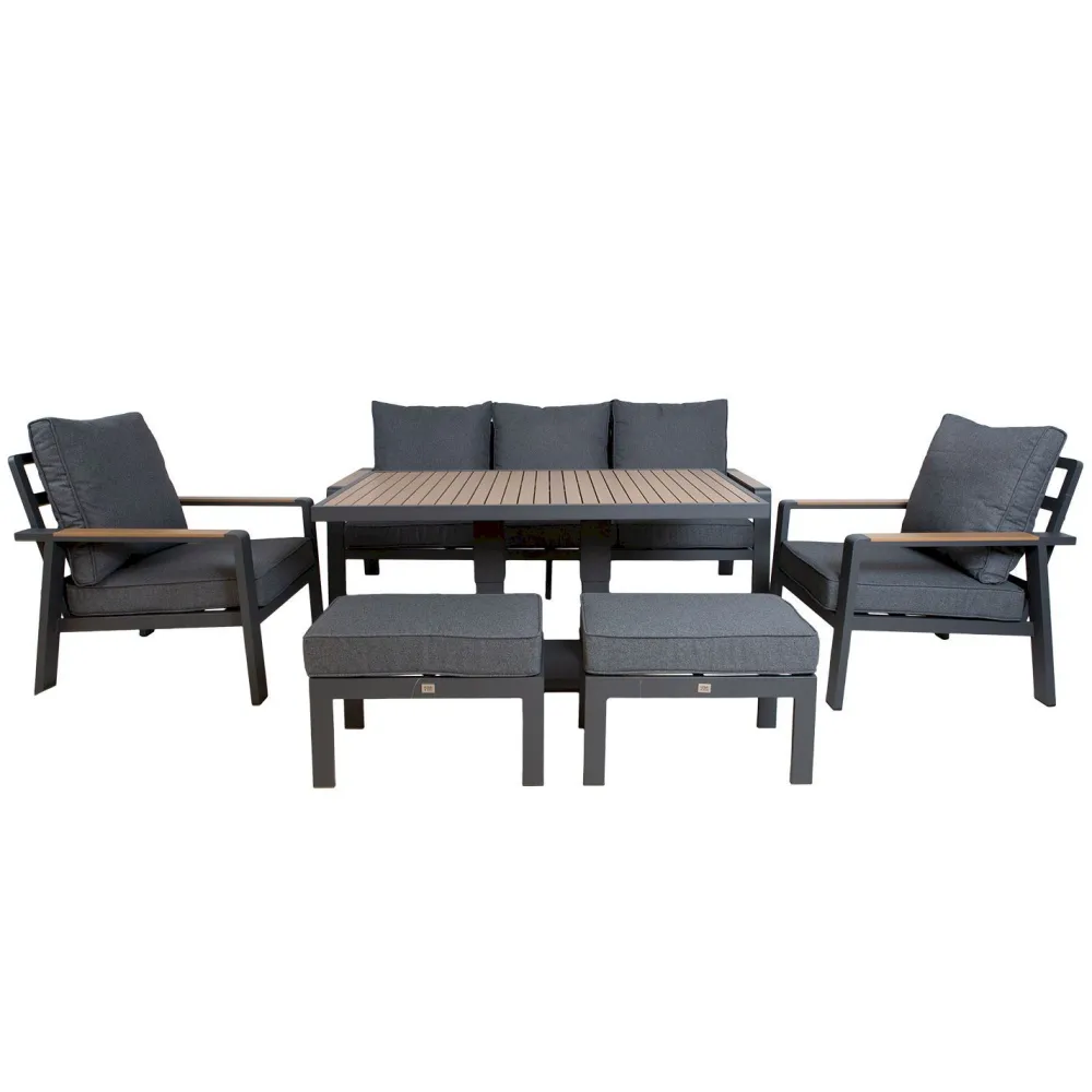 Outlet Home4you Oleskeluryhmä Parker, 3-Istuttava sohva, 2 nojatuolia, 2 rahia, pöytä, harmaa
