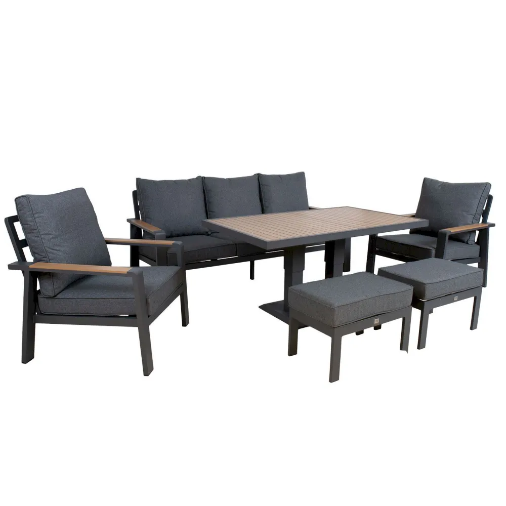 Outlet Home4you Oleskeluryhmä Parker, 3-Istuttava sohva, 2 nojatuolia, 2 rahia, pöytä, harmaa