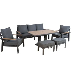 Outlet Home4you Oleskeluryhmä Parker, 3-Istuttava sohva, 2 nojatuolia, 2 rahia, pöytä, harmaa