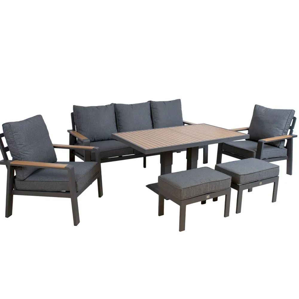 Outlet Home4you Oleskeluryhmä Parker, 3-Istuttava sohva, 2 nojatuolia, 2 rahia, pöytä, harmaa