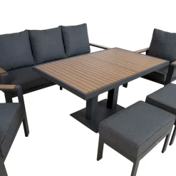 Outlet Home4you Oleskeluryhmä Parker, 3-Istuttava sohva, 2 nojatuolia, 2 rahia, pöytä, harmaa