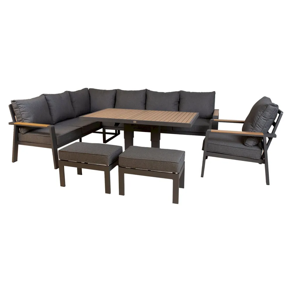 Sale Home4you Oleskeluryhmä Parker kulmasohva, nojatuoli, 2-rahia, pöytä, harmaa