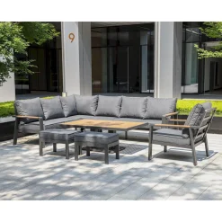 Sale Home4you Oleskeluryhmä Parker kulmasohva, nojatuoli, 2-rahia, pöytä, harmaa