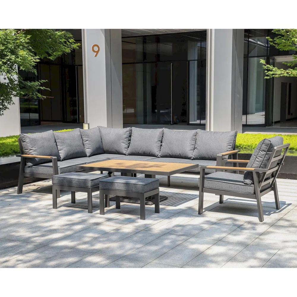 Sale Home4you Oleskeluryhmä Parker kulmasohva, nojatuoli, 2-rahia, pöytä, harmaa