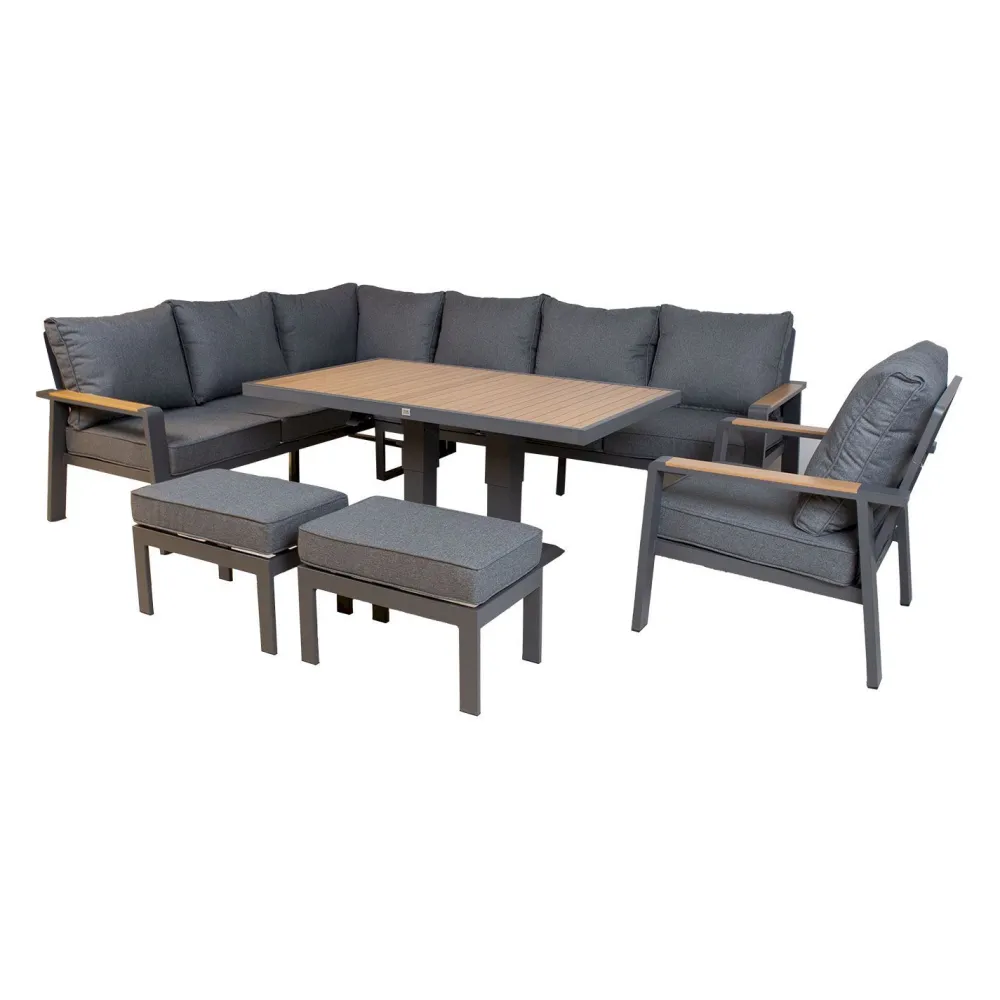 Sale Home4you Oleskeluryhmä Parker kulmasohva, nojatuoli, 2-rahia, pöytä, harmaa