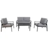 Clearance Home4you Oleskeluryhmä Tifton 2-istuttava sohva +2 nojatuolia + pöytä musta/harmaa