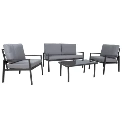 Clearance Home4you Oleskeluryhmä Tifton 2-istuttava sohva +2 nojatuolia + pöytä musta/harmaa