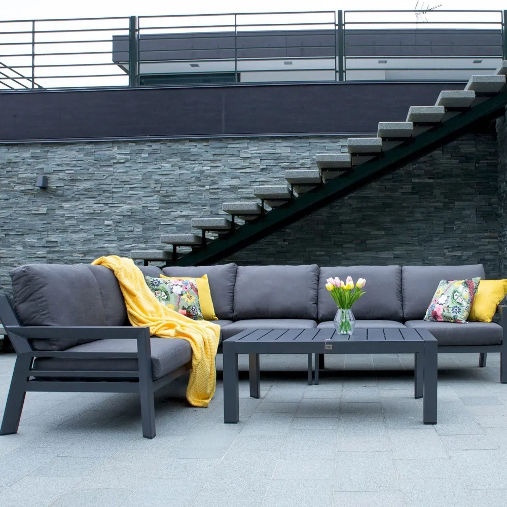 New Home4you Oleskeluryhmä Tomson, 6-Istuttava pöytä, tummanharmaa