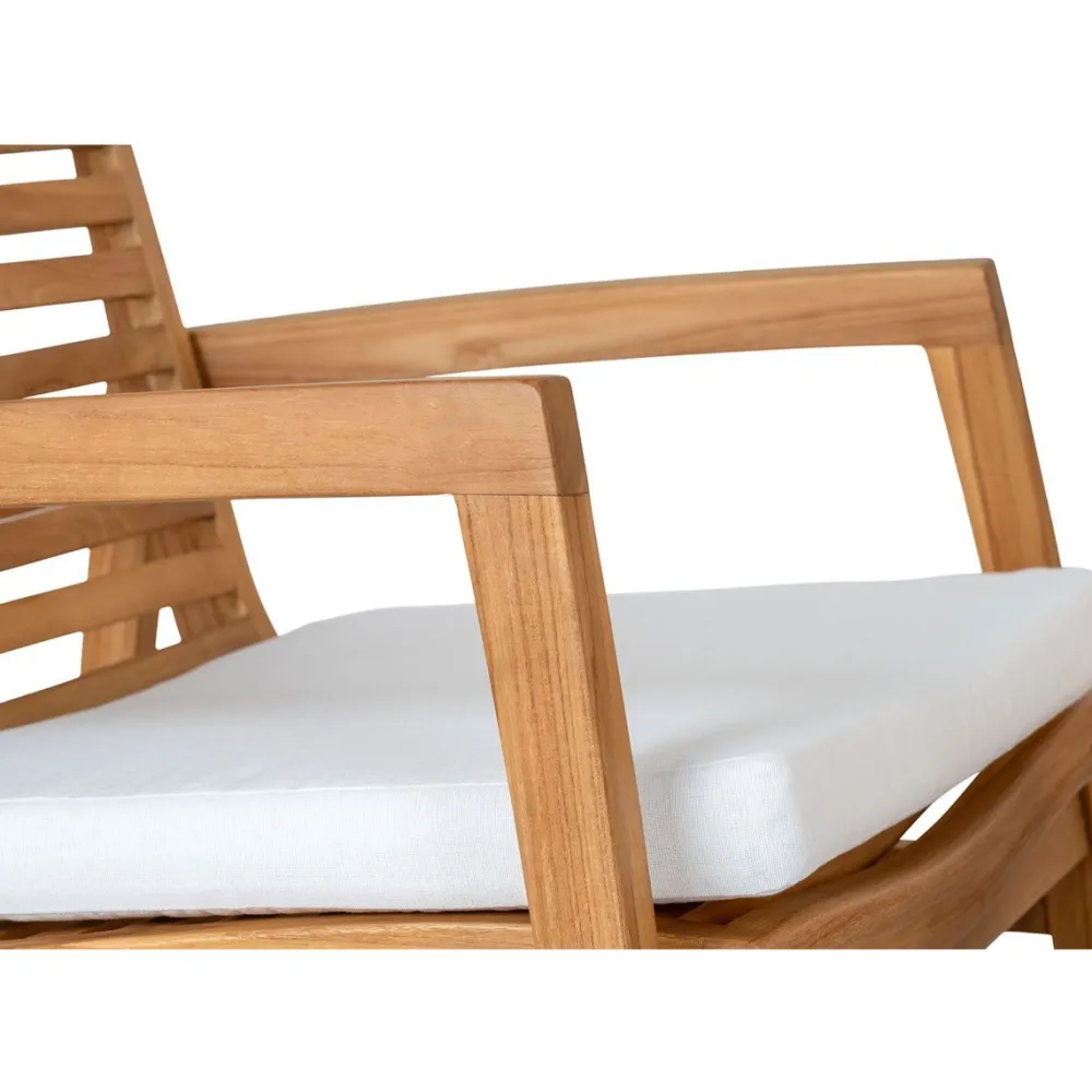 Outlet House Nordic Oleskeluryhmä Santander, 2-istuttava penkki + 2 lepotuolia + pöytä, pehmusteilla, tiikki
