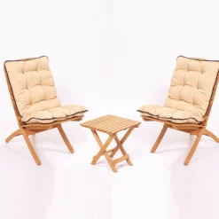 Clearance Linento Garden Oleskeluryhmä MY014, 2 tuolia + pöytä, kokoontaittuva, ruskea/kermanvaalea
