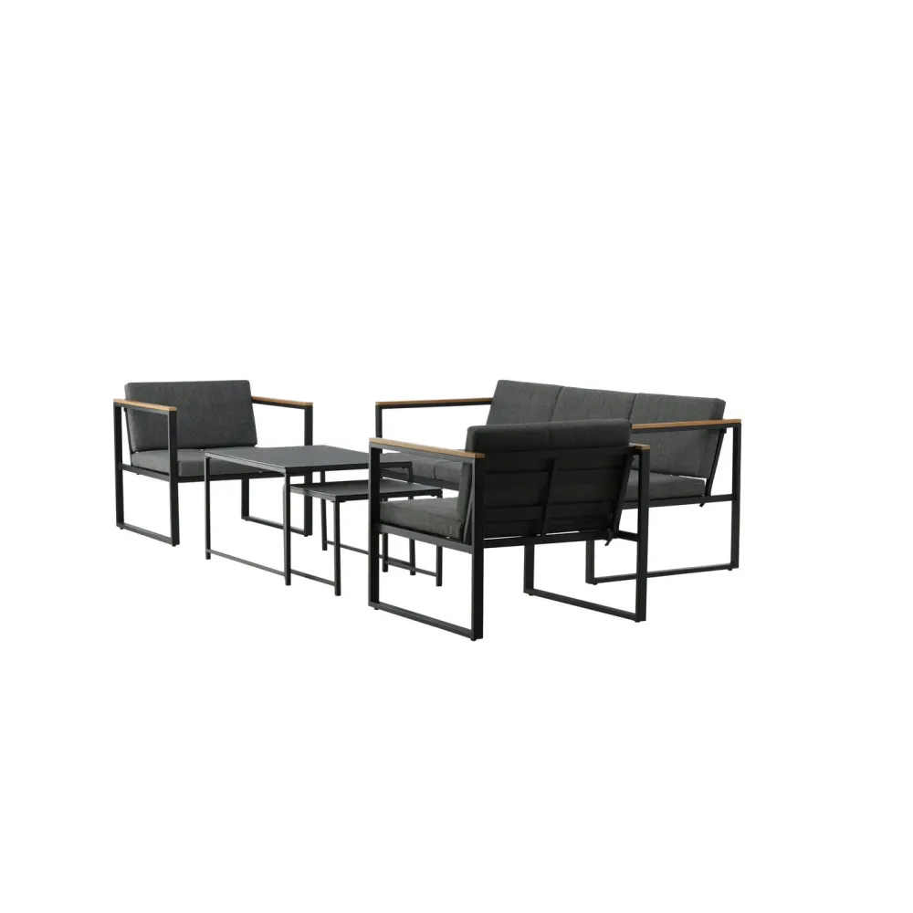 Outlet Venture Home Oleskeluryhmä Dakar, 3-istuttava sohva + 2 lepotuolia + sarjapöytä, harmaa/musta