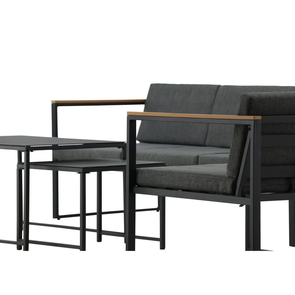 Outlet Venture Home Oleskeluryhmä Dakar, 3-istuttava sohva + 2 lepotuolia + sarjapöytä, harmaa/musta