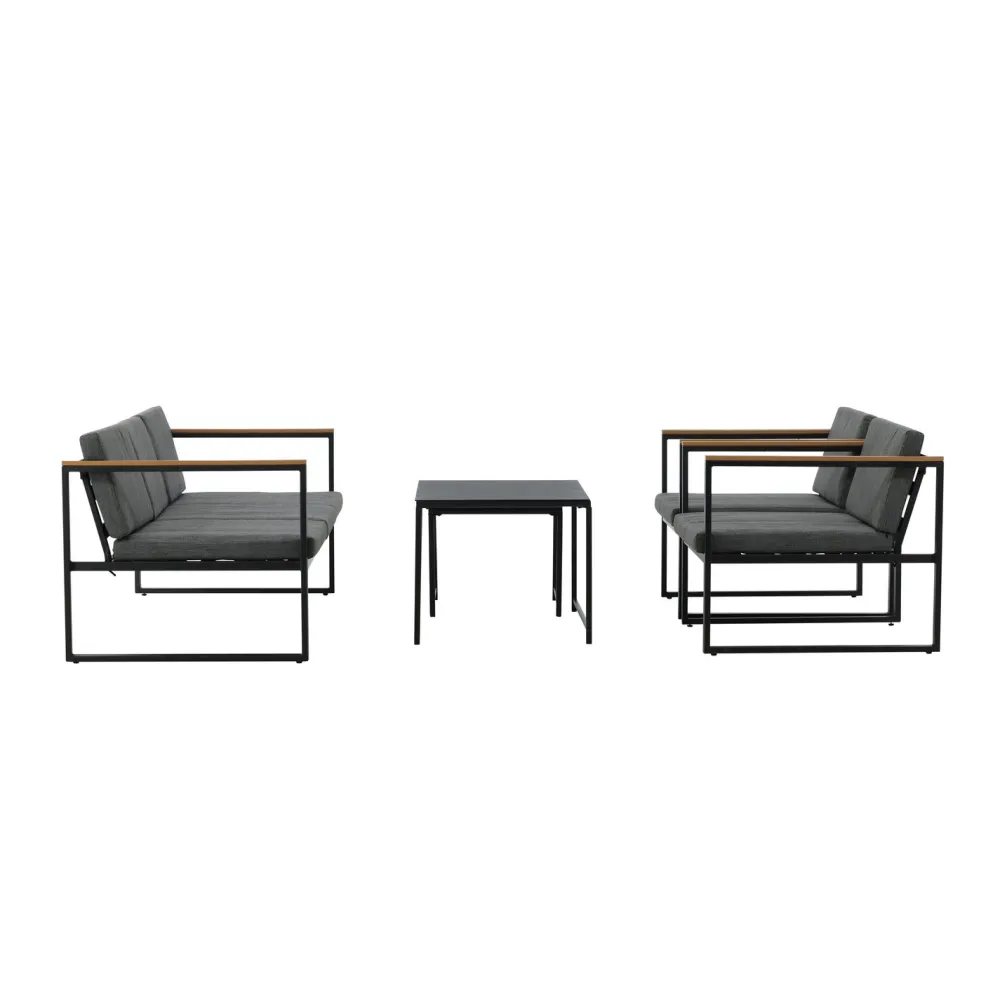 Outlet Venture Home Oleskeluryhmä Dakar, 3-istuttava sohva + 2 lepotuolia + sarjapöytä, harmaa/musta