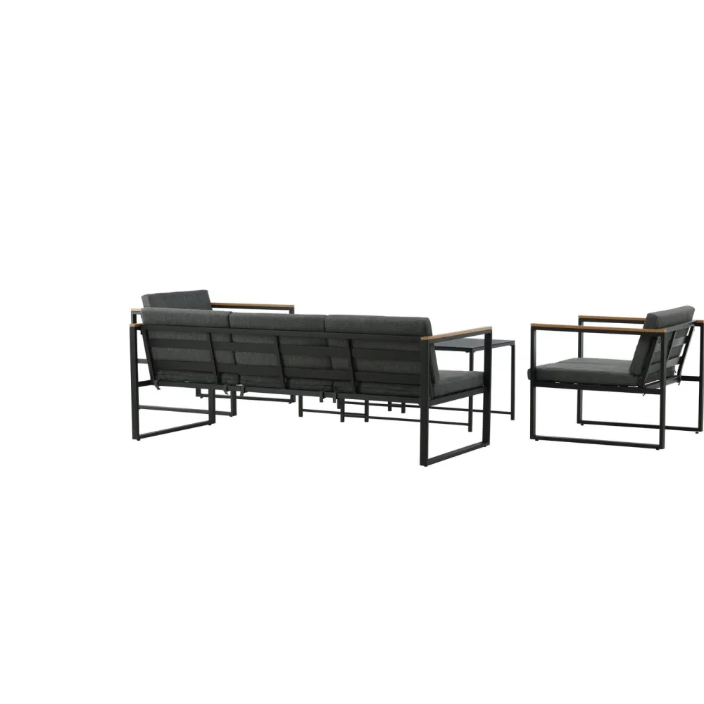 Outlet Venture Home Oleskeluryhmä Dakar, 3-istuttava sohva + 2 lepotuolia + sarjapöytä, harmaa/musta