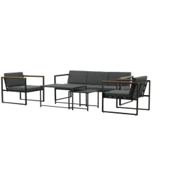 Outlet Venture Home Oleskeluryhmä Dakar, 3-istuttava sohva + 2 lepotuolia + sarjapöytä, harmaa/musta