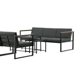 Outlet Venture Home Oleskeluryhmä Dakar, 3-istuttava sohva + 2 lepotuolia + sarjapöytä, harmaa/musta