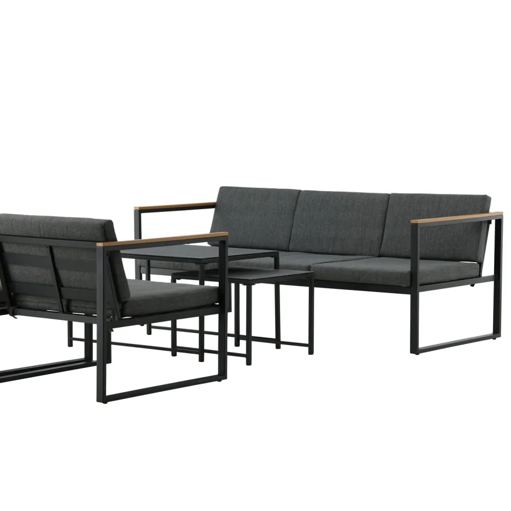 Outlet Venture Home Oleskeluryhmä Dakar, 3-istuttava sohva + 2 lepotuolia + sarjapöytä, harmaa/musta