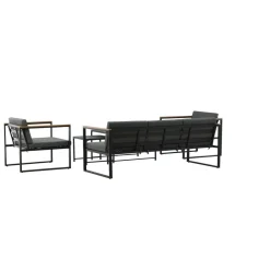 Outlet Venture Home Oleskeluryhmä Dakar, 3-istuttava sohva + 2 lepotuolia + sarjapöytä, harmaa/musta