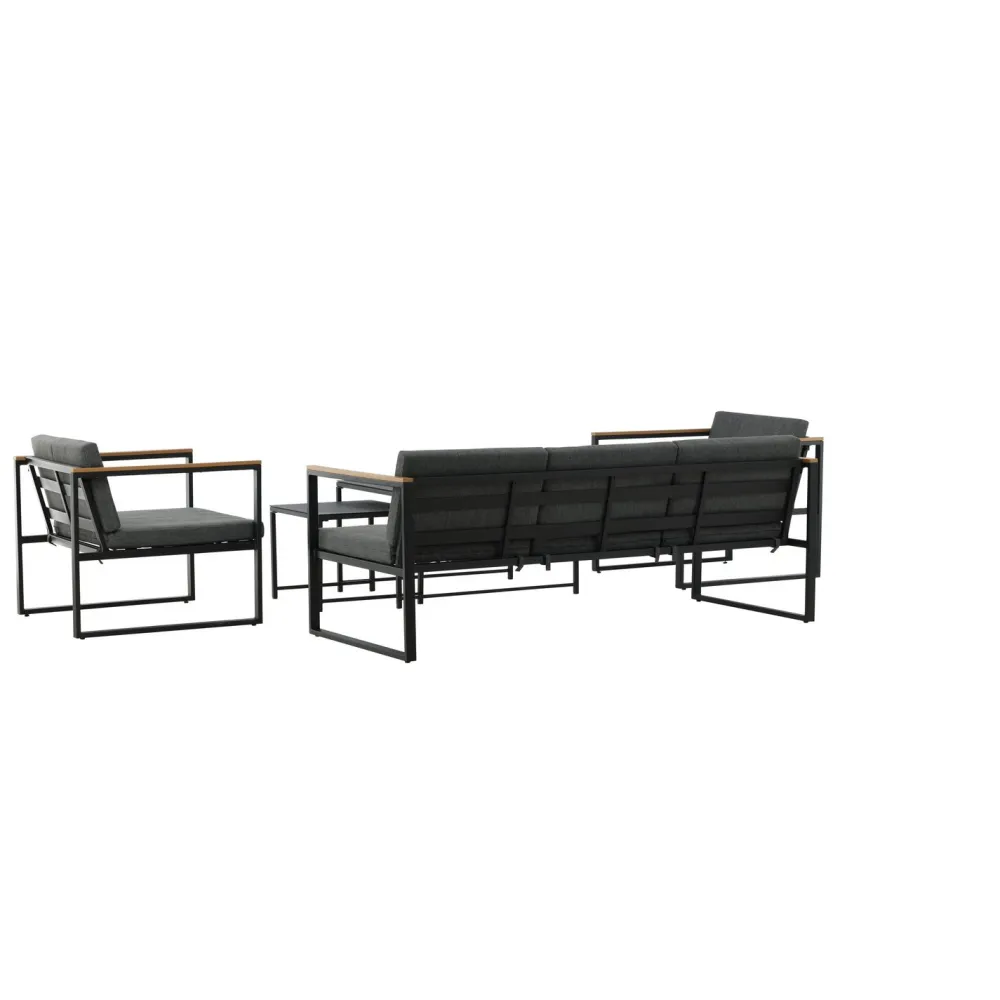 Outlet Venture Home Oleskeluryhmä Dakar, 3-istuttava sohva + 2 lepotuolia + sarjapöytä, harmaa/musta