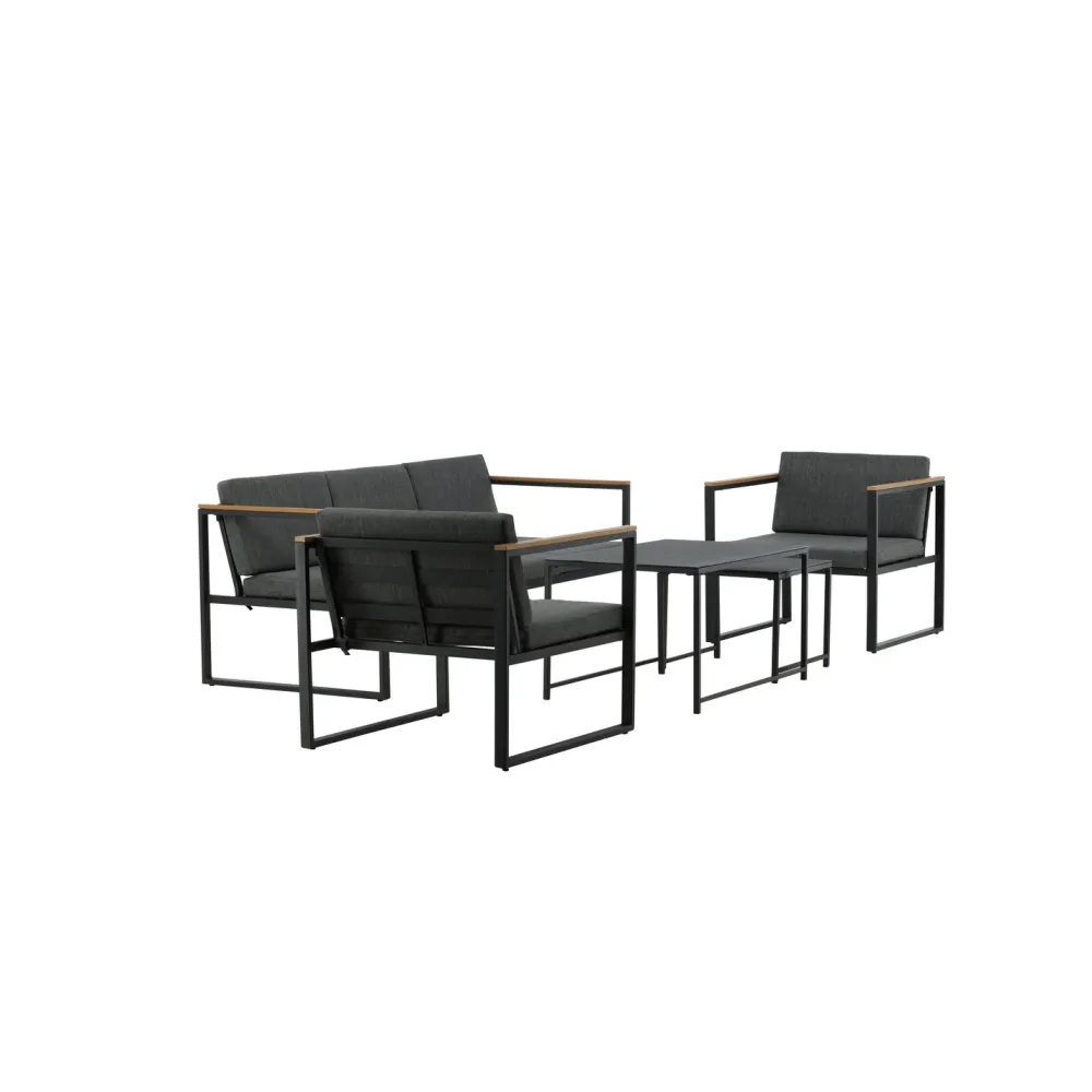 Outlet Venture Home Oleskeluryhmä Dakar, 3-istuttava sohva + 2 lepotuolia + sarjapöytä, harmaa/musta