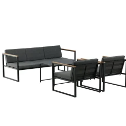 Outlet Venture Home Oleskeluryhmä Dakar, 3-istuttava sohva + 2 lepotuolia + sarjapöytä, harmaa/musta