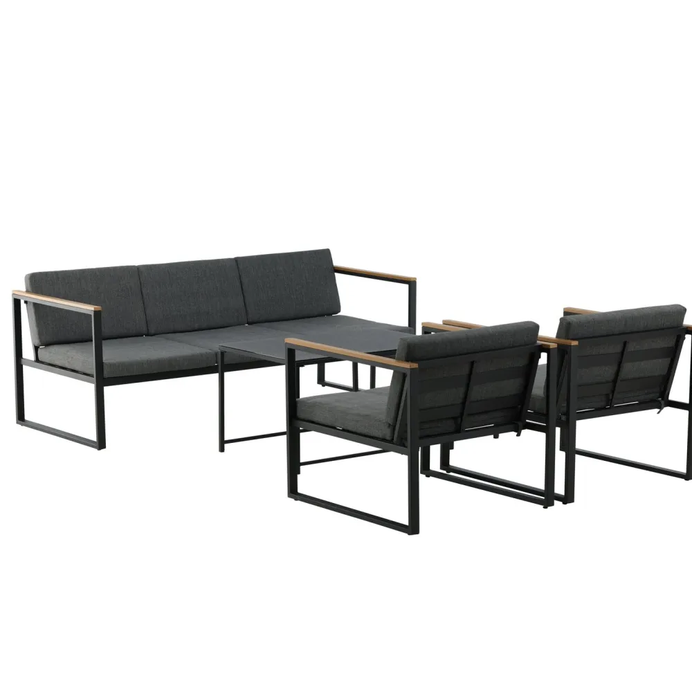 Outlet Venture Home Oleskeluryhmä Dakar, 3-istuttava sohva + 2 lepotuolia + sarjapöytä, harmaa/musta