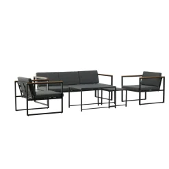 Outlet Venture Home Oleskeluryhmä Dakar, 3-istuttava sohva + 2 lepotuolia + sarjapöytä, harmaa/musta