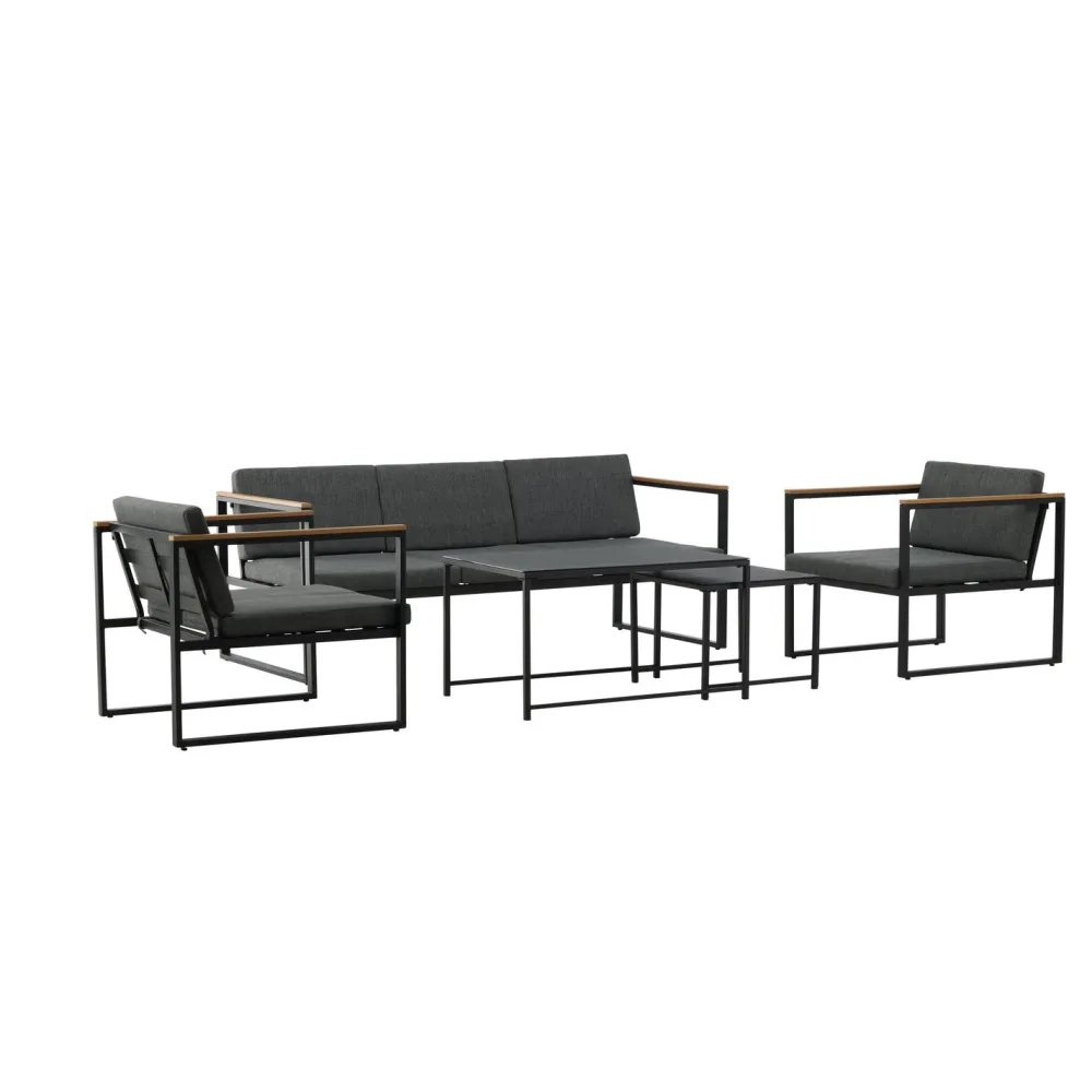 Outlet Venture Home Oleskeluryhmä Dakar, 3-istuttava sohva + 2 lepotuolia + sarjapöytä, harmaa/musta