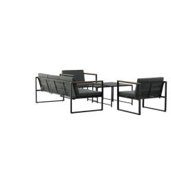 Outlet Venture Home Oleskeluryhmä Dakar, 3-istuttava sohva + 2 lepotuolia + sarjapöytä, harmaa/musta
